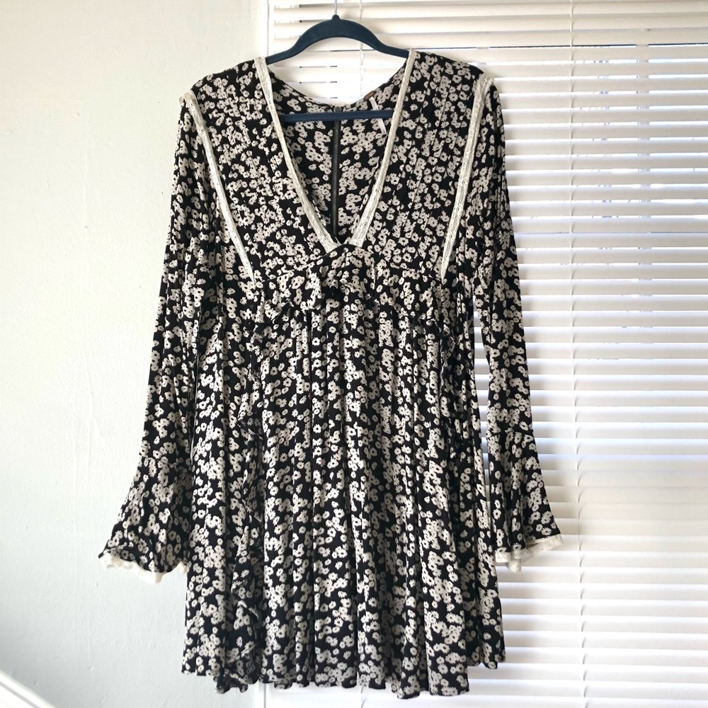 Free People black floral swing dress
